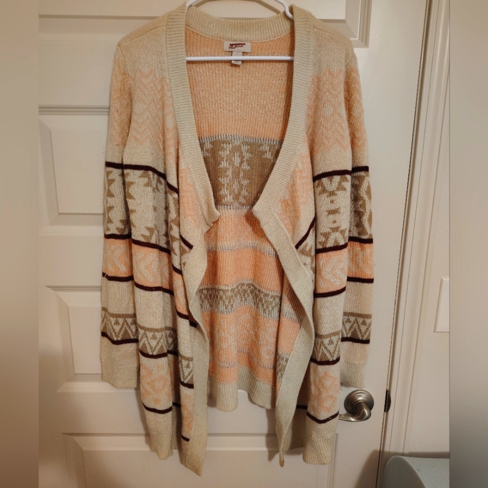 Arizona Jeans Co. Size Large Cardigan Long Pink Cream Brown
